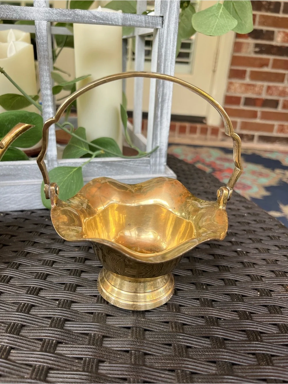 Brass Watering Can and Floral Bowl Set - Golden Brass Décor